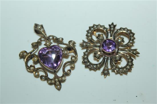 2 x amethyst pendants